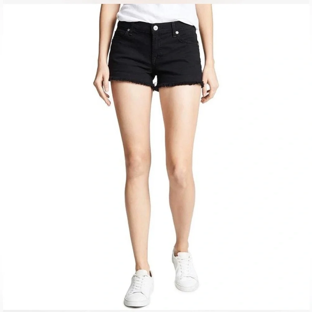 7 For All Mankind Black Raw Hem Denim Shorts Mid Rise Festival Summer Women’s 30